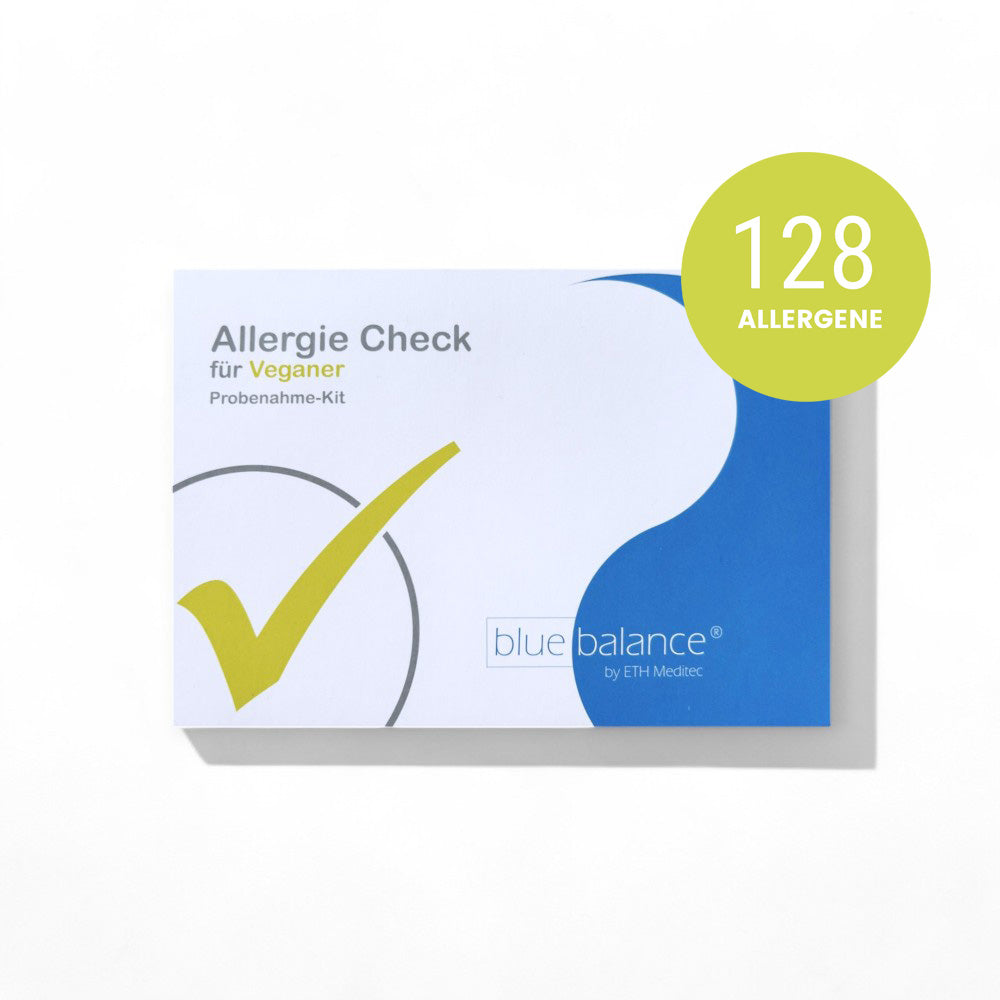 Allergietest Veganer mit 128 Allergene - Allergietest, Allergene, blue balance, ETH Meditec, Kreuzallergien, Pollen, Nüsse, Umwelt, Gesundheit, Test, Diagnosen, Zuhause, Selbsttest, baumpollen, Gräserpollen, Hülsenfrüchte, Schimmel, Nahrungsmittel, Kinder, Gesundheitstest, für Familie, Bluttest, Ergebnisse, allergische Reaktionen, Lebensmittelallergie