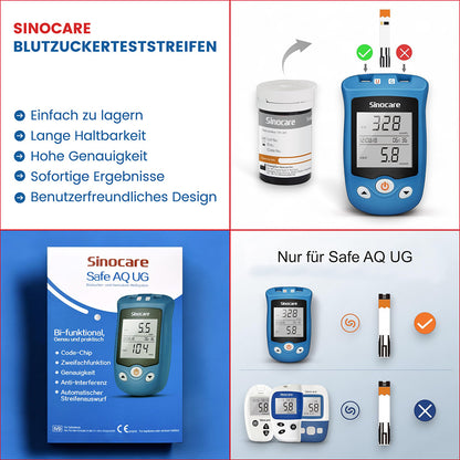 Teststreifen für regelmäßige Kontrollen -Blutzuckermessgerät, Sinocare, ETH Meditec, Blutzuckerteststreifen, Lanzetten, Gesundheit, Diabetes, Messgeräte, Präzision, Harnsäure