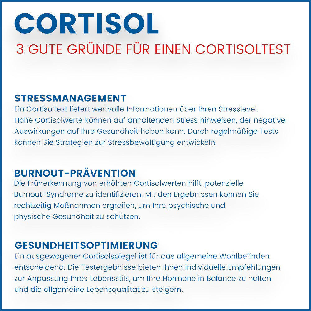 Cortisol Test für zuhause zur beständigen Überprüfung des Cortisolspiegels und Stressmanagement. - Cortisolspiegel, Cortisol Test, Cortisol messen, Cortisolmangel, Hormone, Gesundheit, Stressbewertung, Selbsttest für zuhause, ETH Meditec, blue balance, Stressmanagement, Wellbeing, Gesundheitsbewusstsein, Hormonausgleich, Müdigkeit