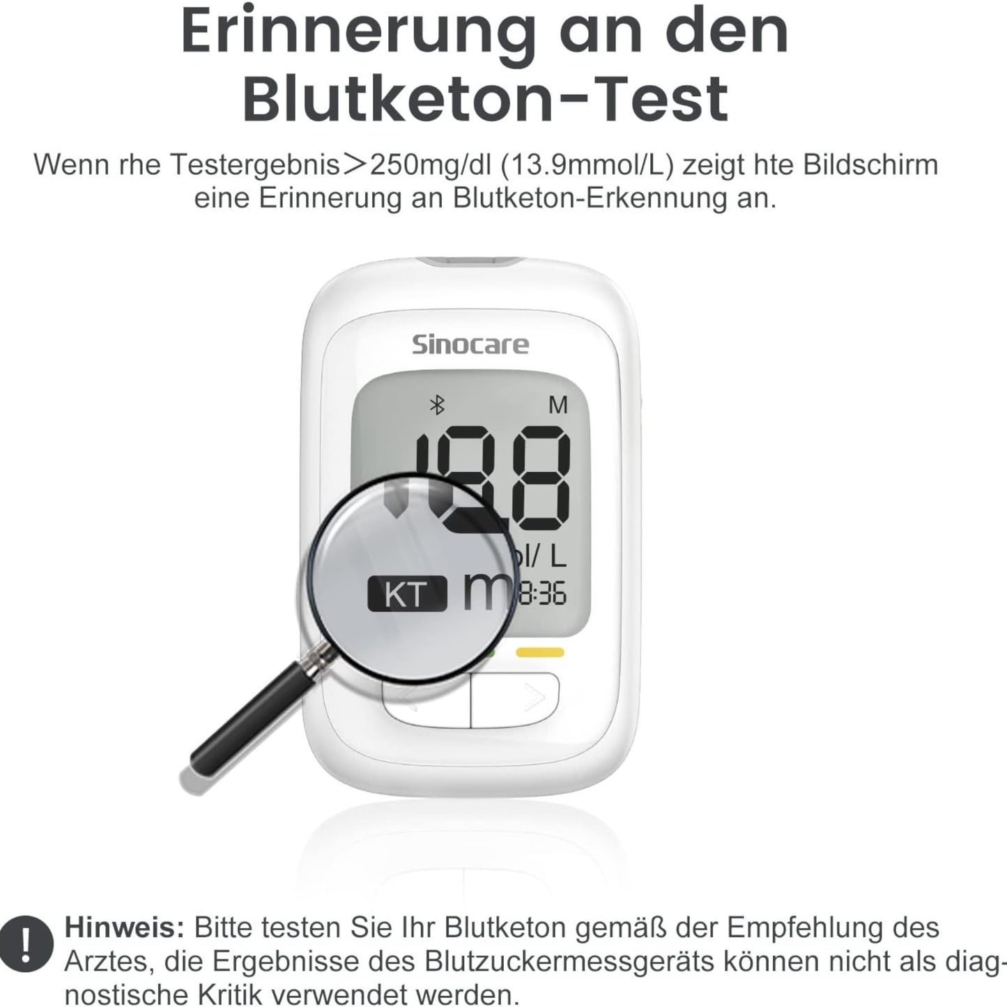 Geräteeinheiten optional in mmol/L und mg/dL für eine individuelle Einstellung.